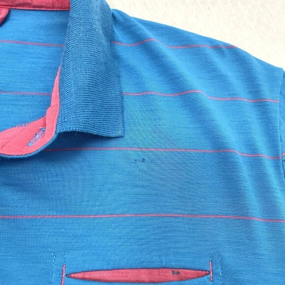 Icebreaker Merino Wool Blend Polo Stripe Short Sleeve Shirt Pink Blue size Small - Picture 4 of 10